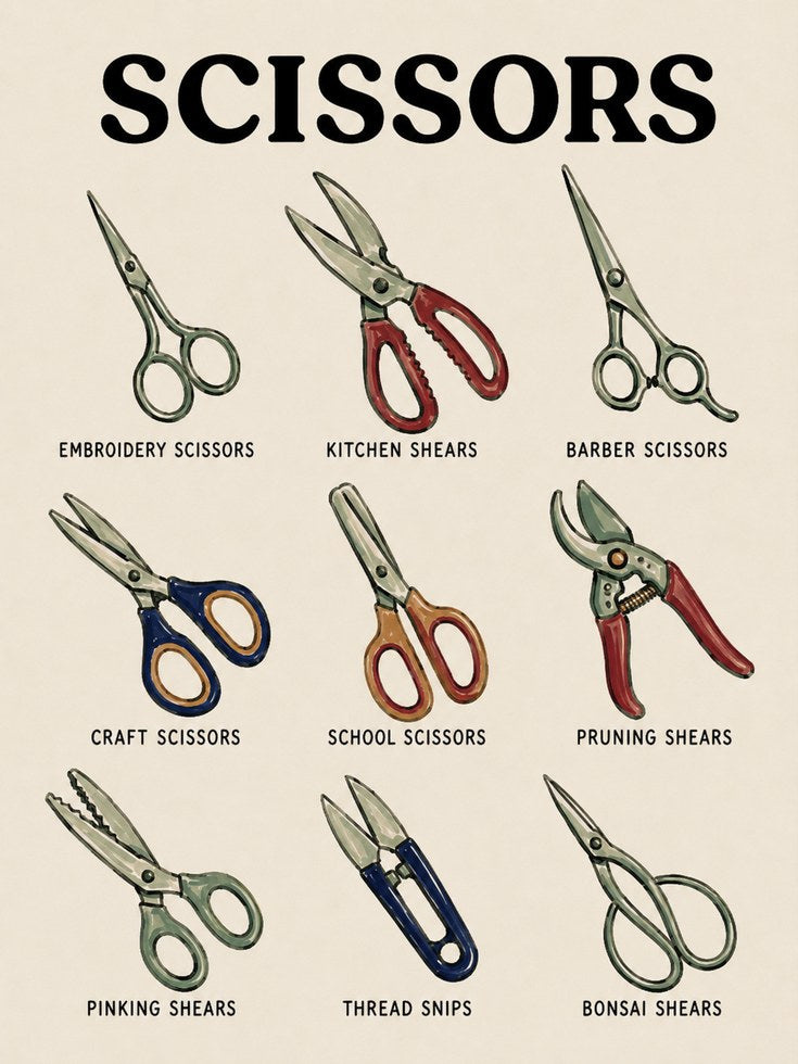 Vintage Scissors Chart Poster: Retro Educational Wall Art - artwork on paper