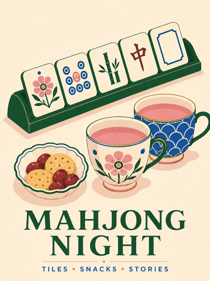 Game Night Wall Art – Mahjong Print - artwork on paper
