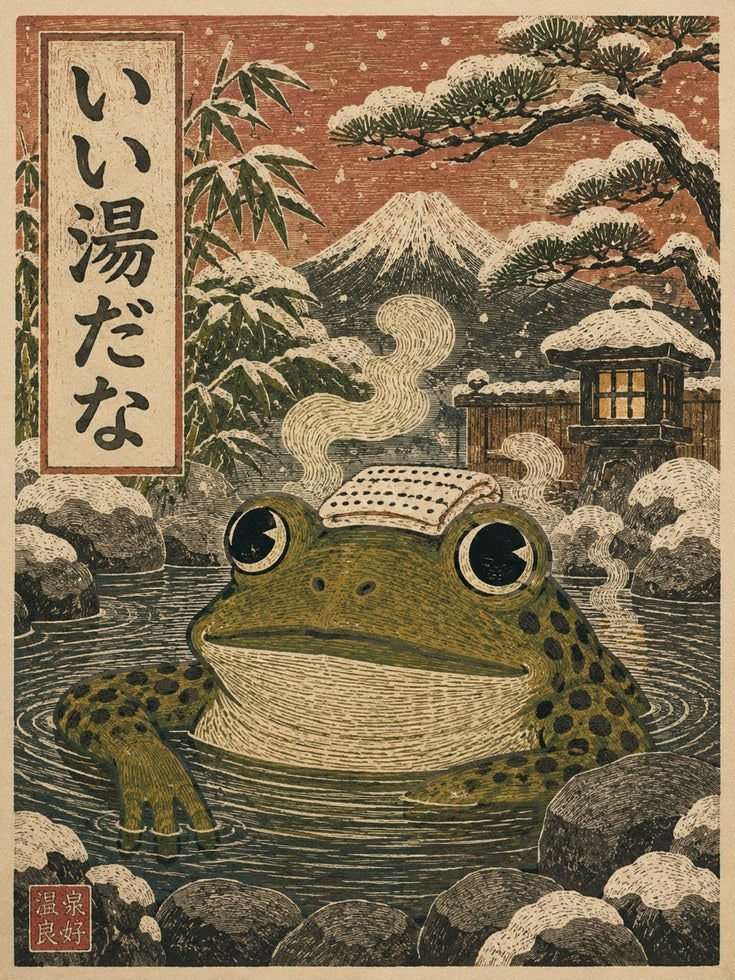 Japanese Hot Spring Art – Frog Onsen Print - artwork on paper