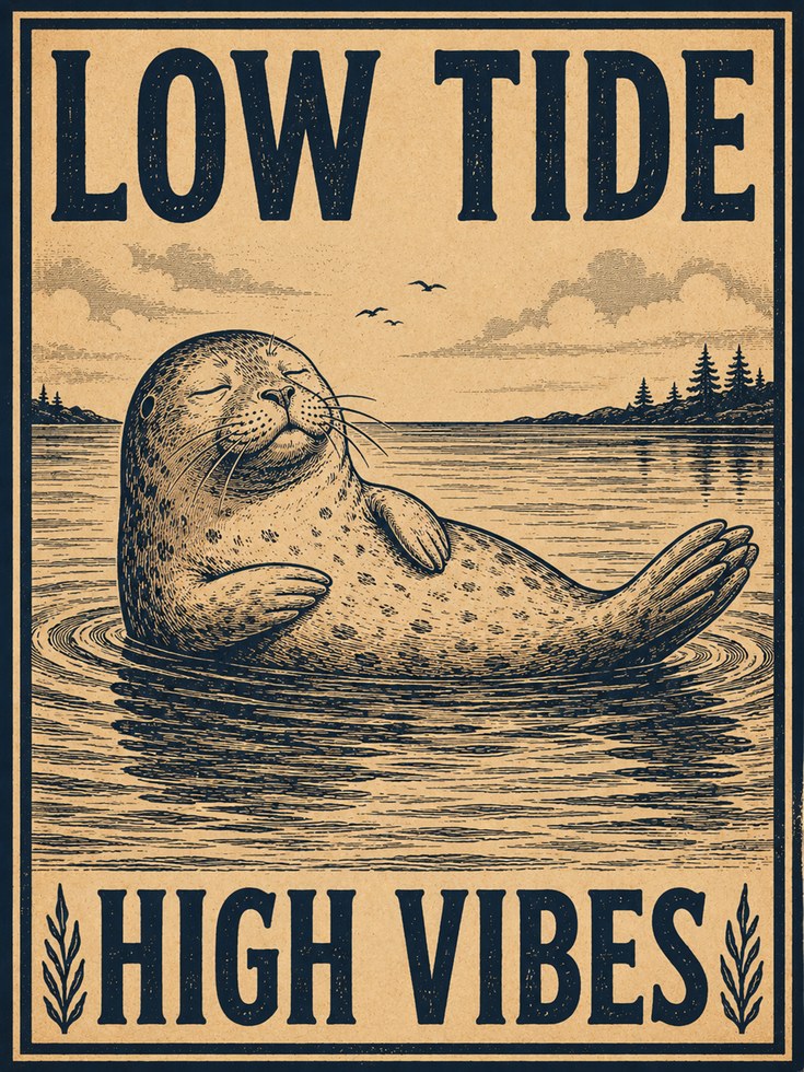 Seal Wall Art Print: Vintage Coastal Design - artwork on paper