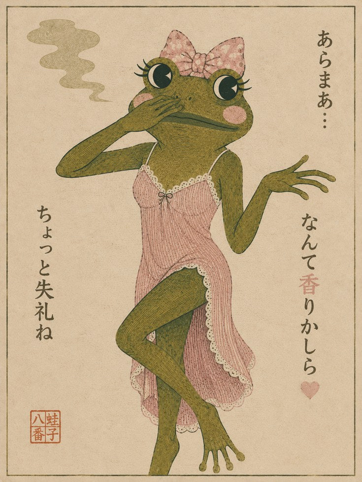 Japanese Frog Girl Print: Vintage Kawaii Illustration Art - artwork on paper