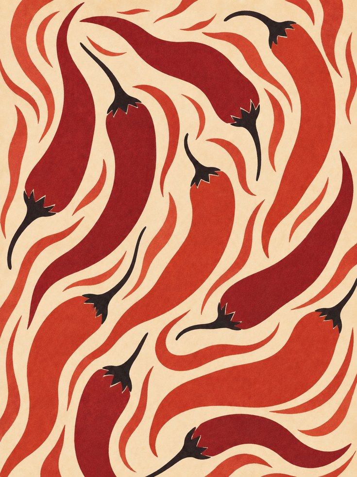 Abstract Chilli Pepper Print – Red Wall Art - artwork on paper
