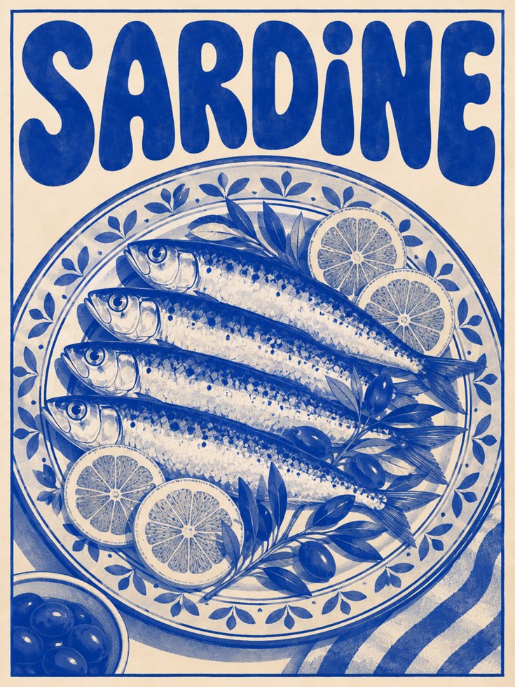 Sardine Art Print: Mediterranean Ceramic Style (Kitchen & Dining Room) - artwork on paper