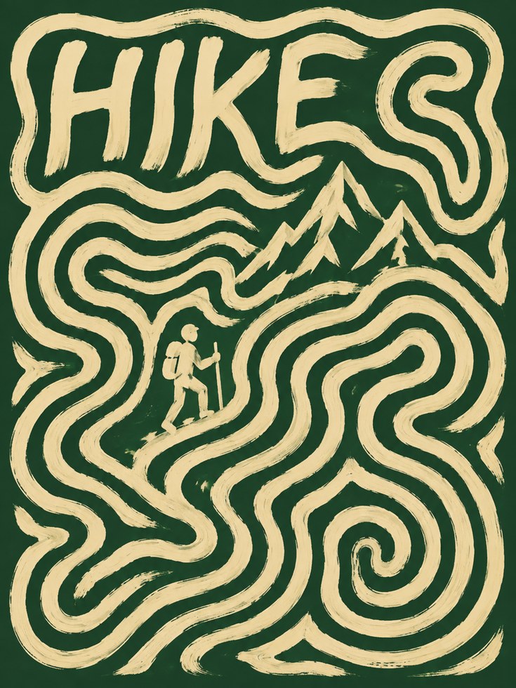 Hiking Wall Art – Retro Outdoor Print - artwork on paper