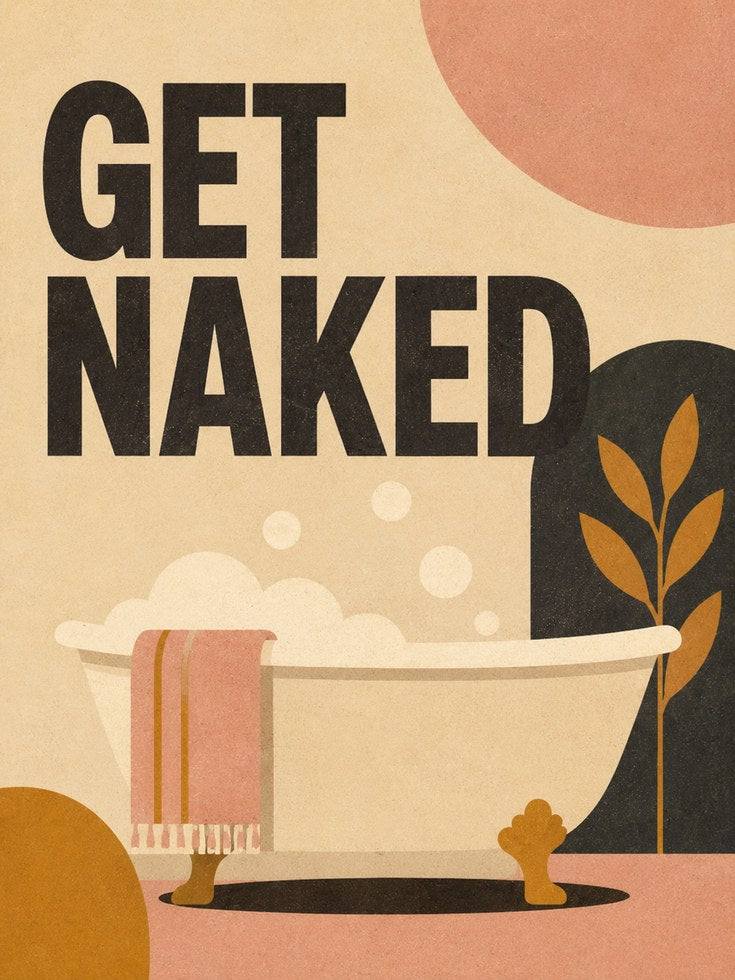 Get Naked Bathroom Print: Retro Mid-Century Bathtub Art (Unframed) - artwork on paper