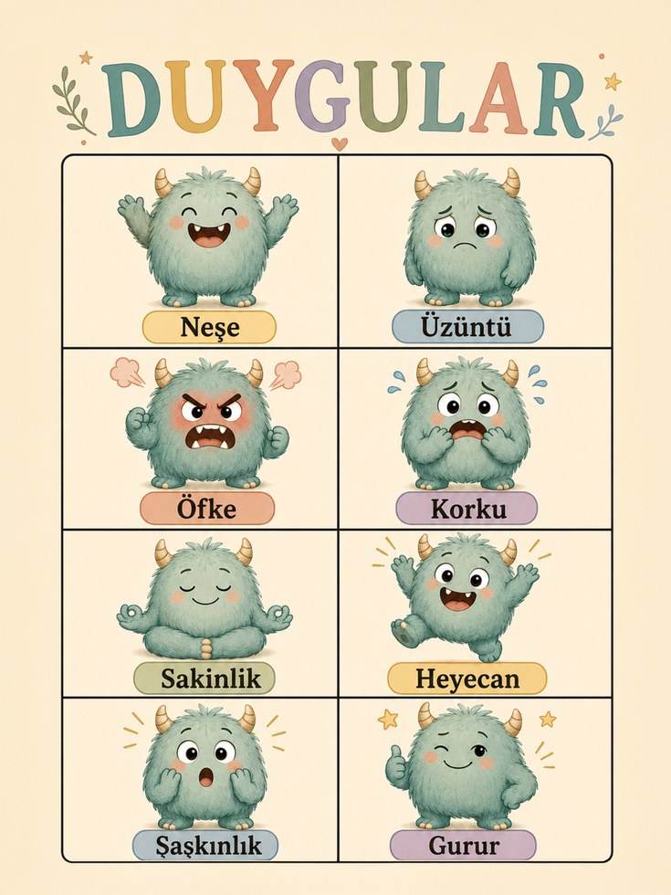 Emotions Poster for Kids: Turkish Feelings Chart - artwork on paper