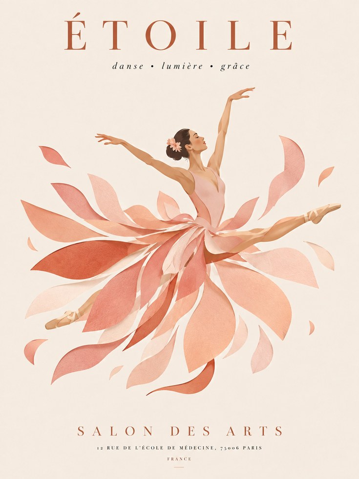 Ballet Dancer Art Print: French Vintage Poster in Blush Pink - artwork on paper