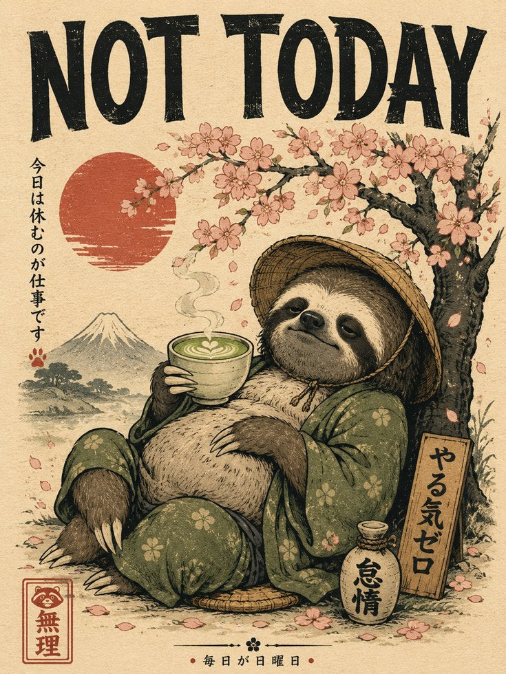 Sloth Wall Art – Japanese Inspired Print - artwork on paper