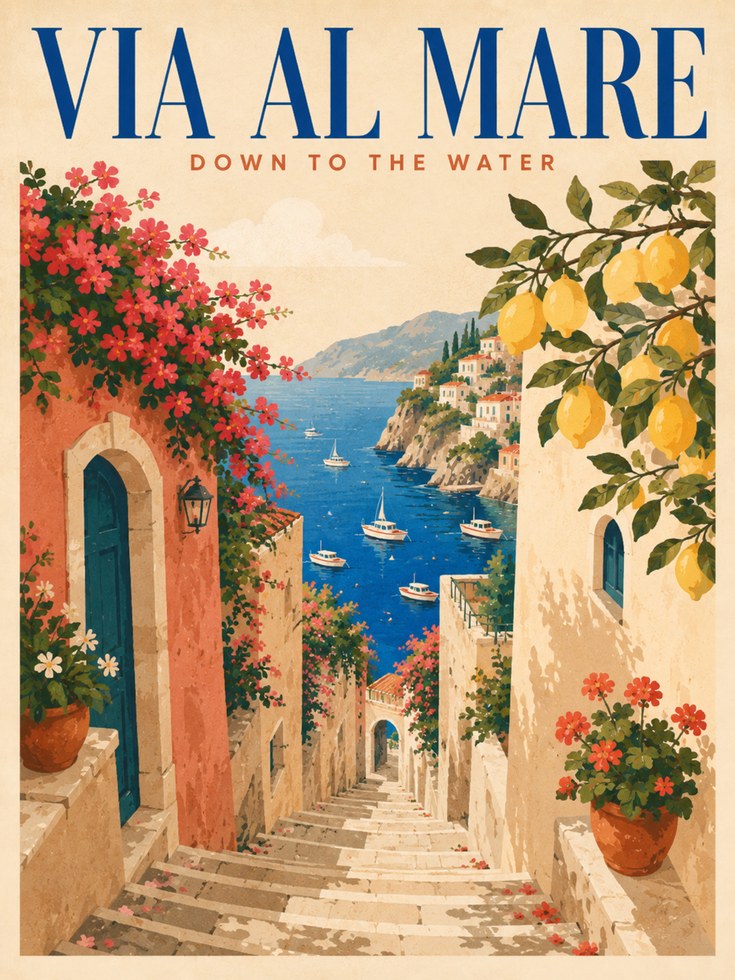 Italian Coastal Poster - artwork on paper