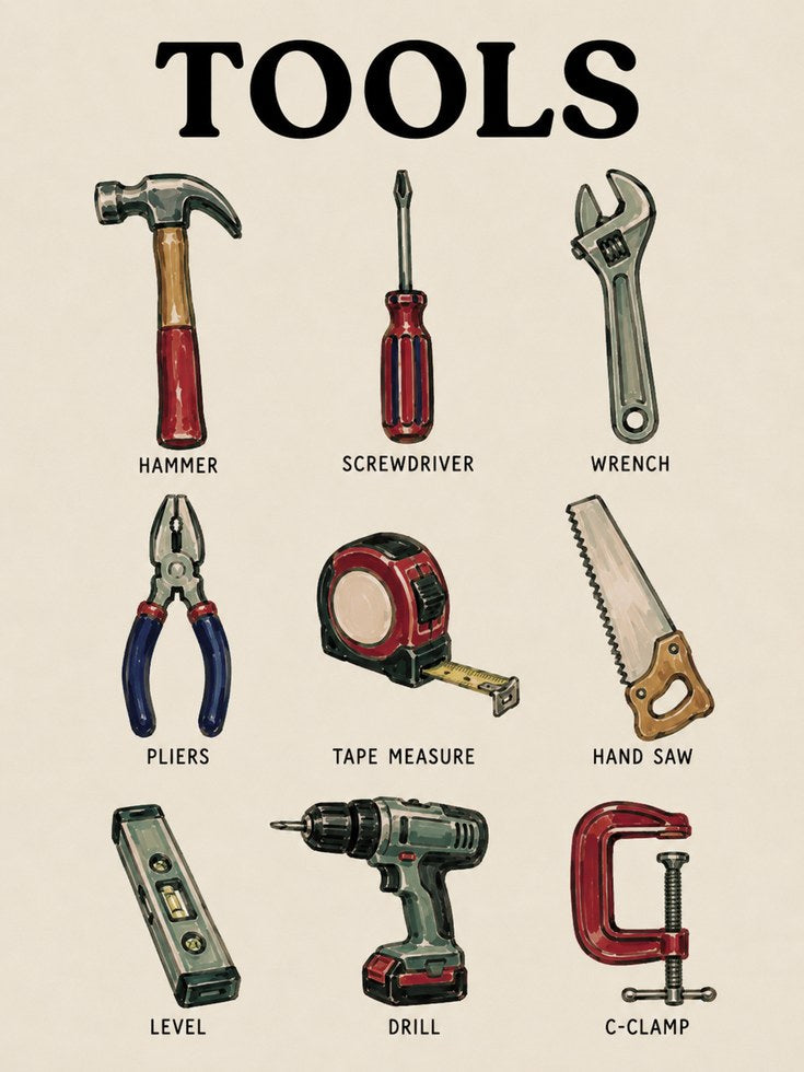 Tools Wall Art – Workshop Decor - artwork on paper