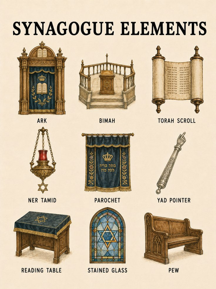 Educational Synagogue Print: Jewish Symbols - artwork on paper