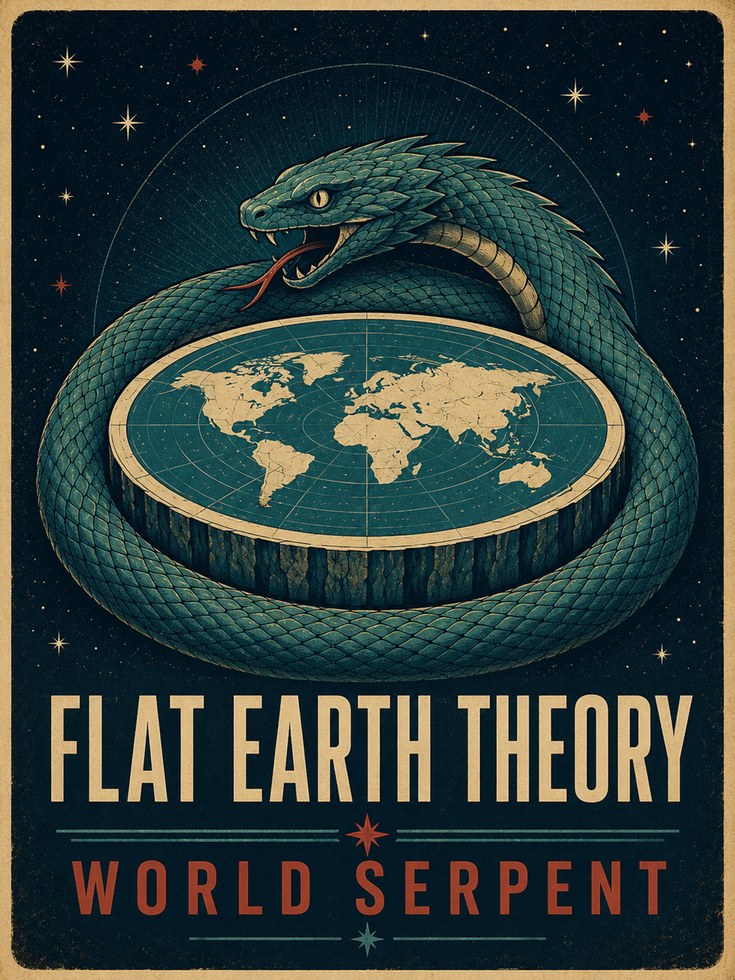 Vintage Flat Earth Serpent Poster - artwork on paper