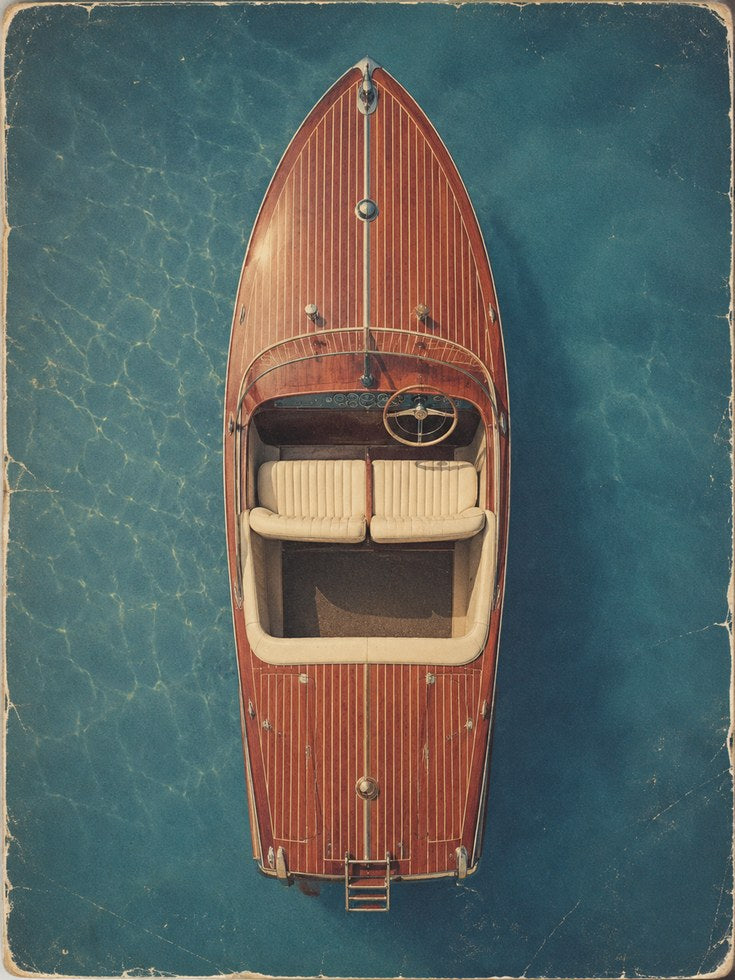 Vintage Boat Wall Art – Aerial View Print - artwork on paper