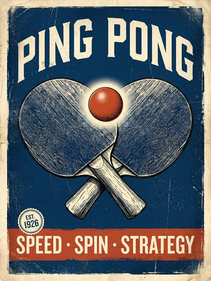 Navy Blue Wall Art Print — Vintage Table Tennis Poster - artwork on paper