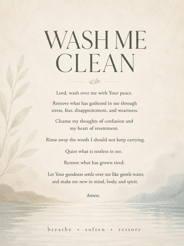 Bathroom Prayer Print – Wash Me Clean Wall Art - artwork on paper