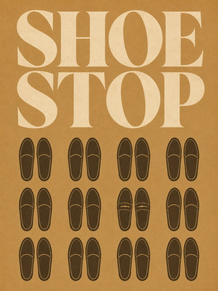 Retro Loafer Wall Art: Vintage Shoe Print in Mustard Tones - artwork on paper