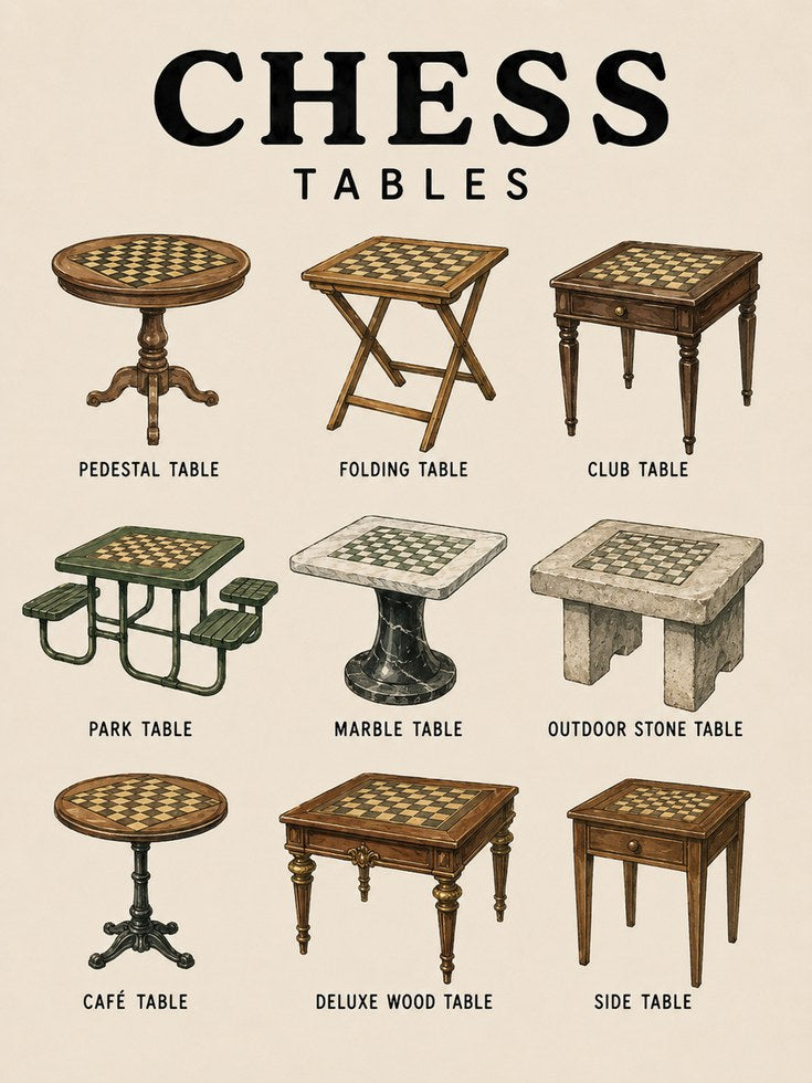 Chess Tables Vintage Poster — Educational Furniture Guide - artwork on paper