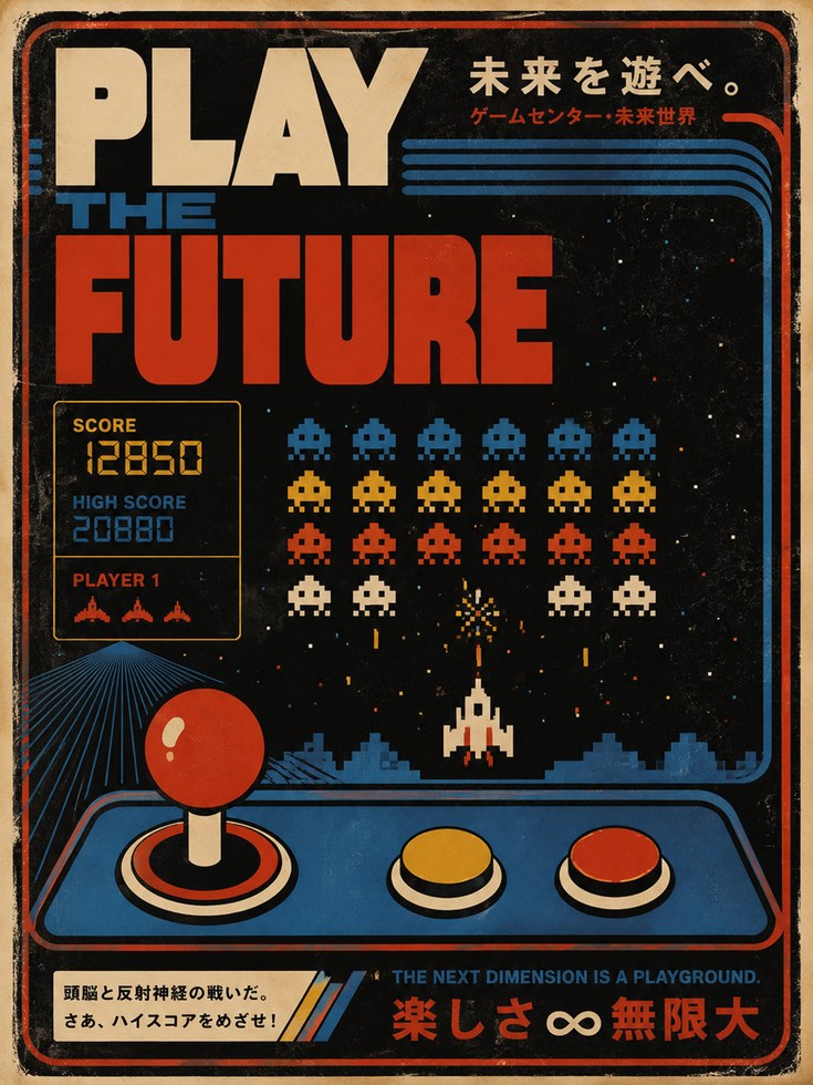 Retro Arcade Poster – Vintage Gaming Wall Art - artwork on paper
