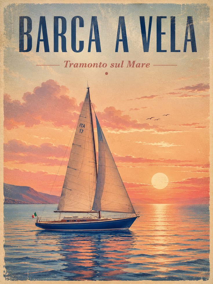 Italian Sailing Poster: Vintage Sunset Coastal Art Print - artwork on paper