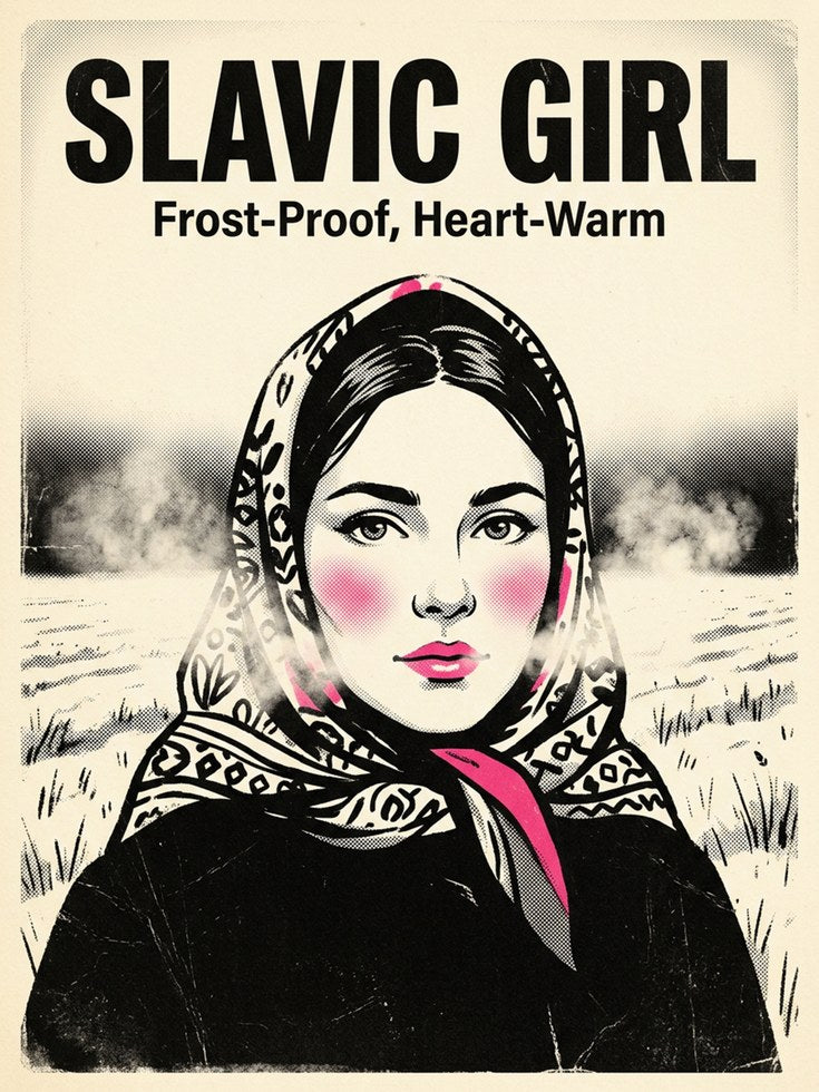 Slavic Girl Vintage Poster: Soviet Propaganda Style Wall Art - artwork on paper