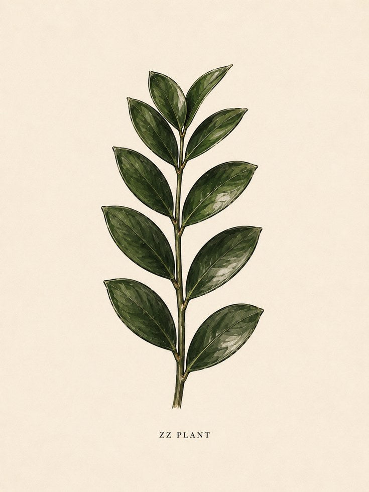 ZZ Plant Botanical Print: Vintage Illustration Wall Art - artwork on paper
