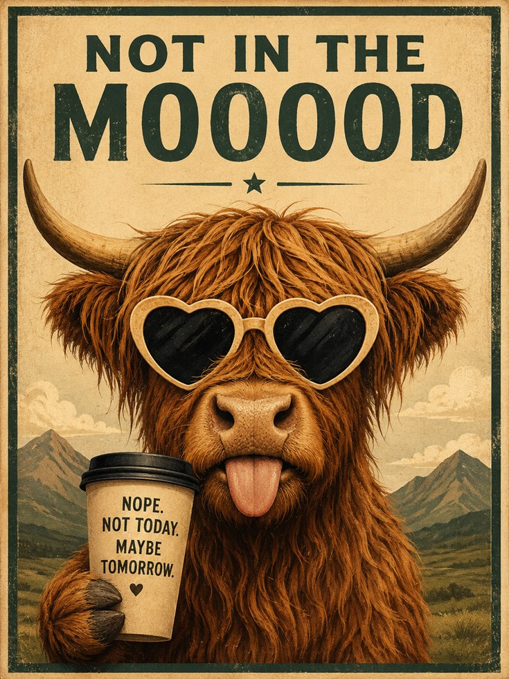 Highland Cow Wall Art – Funny Bathroom Print - artwork on paper