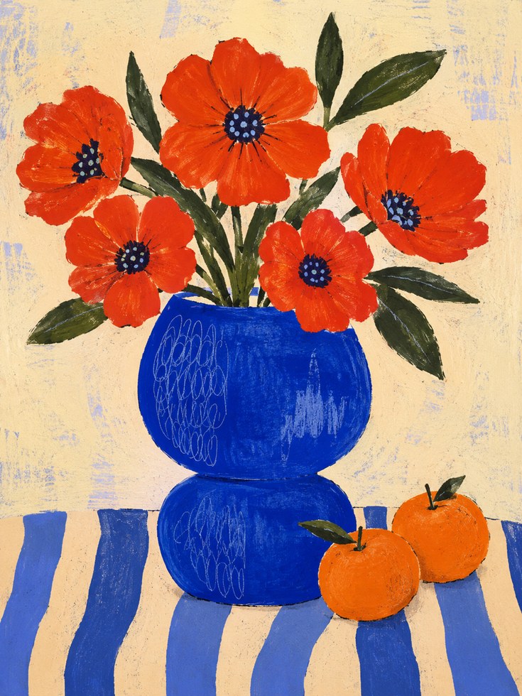Red Poppy Wall Art – Folk Art Floral Print - artwork on paper