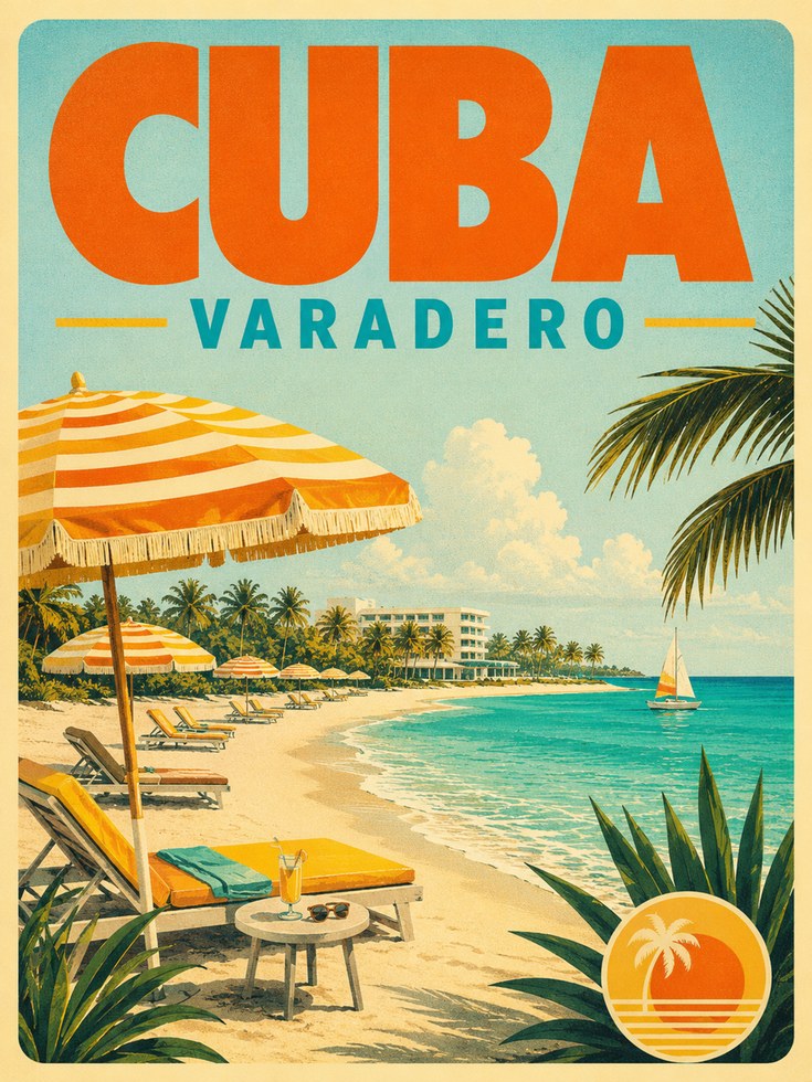 Cuba Travel Poster – Varadero Beach Wall Art - artwork on paper