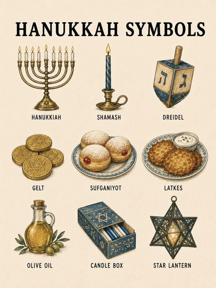 Hanukkah Symbols Illustration - artwork on paper