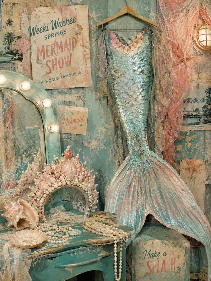 Vintage Mermaid Poster – Coastal Wall Art - artwork on paper