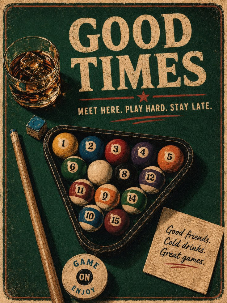 Vintage Pool Hall Poster - artwork on paper