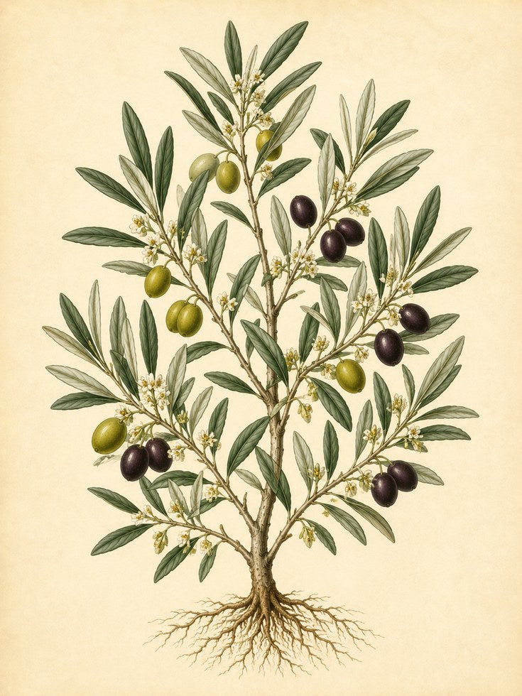 Vintage Olive Tree Botanical Print — Mediterranean Herb Illustration - artwork on paper
