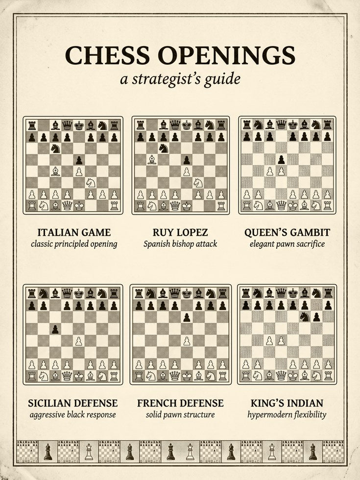 Vintage Chess Openings Poster - artwork on paper