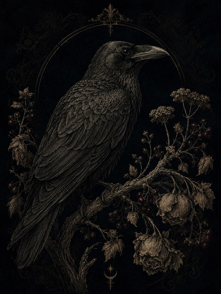 Raven Wall Art – Gothic Bird Print - artwork on paper
