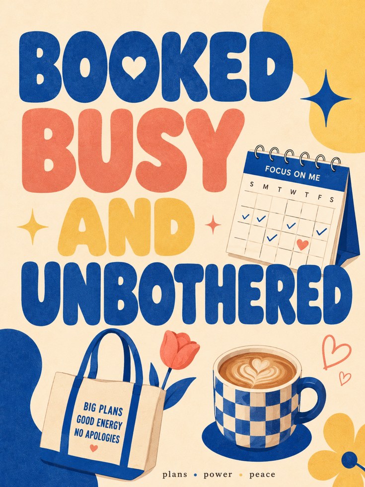 Motivational Typography Print: Booked Busy and Unbothered - artwork on paper