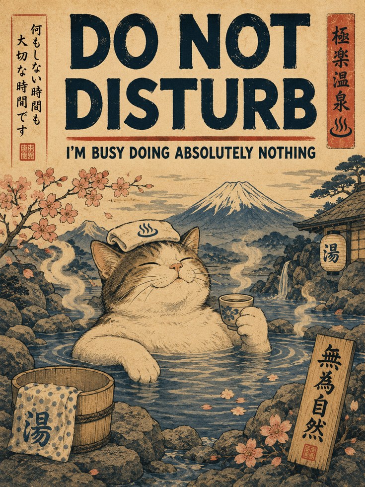 Do Not Disturb Sign – Japanese Cat Wall Art - artwork on paper