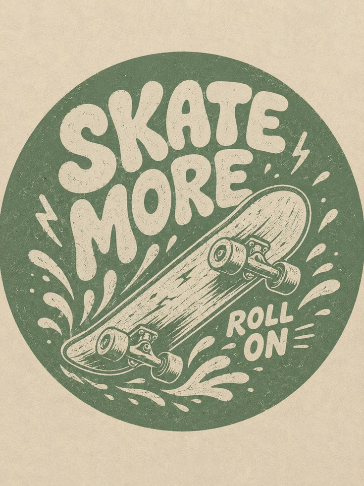 Skate More Poster: Retro Skateboard Art - artwork on paper
