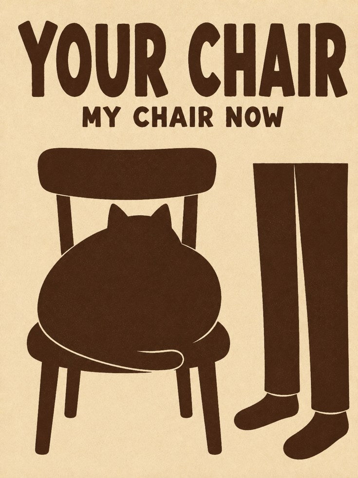Funny Cat Poster – Your Chair My Chair Now Print - artwork on paper