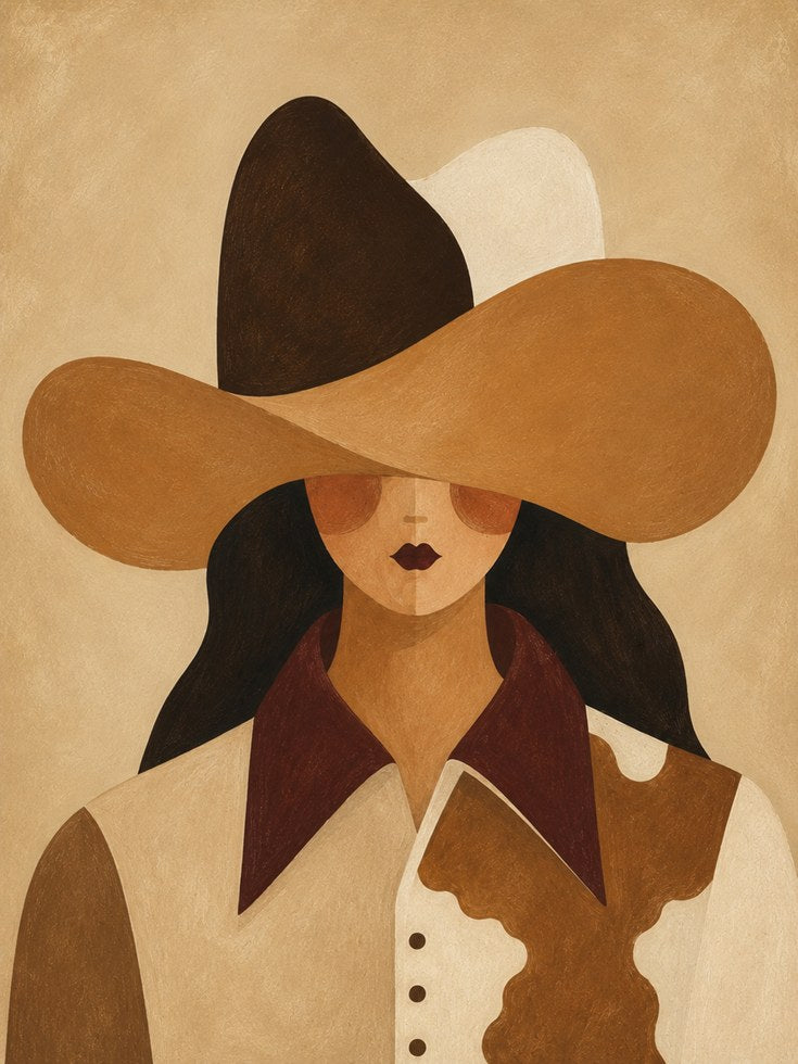 Woman in Hat Wall Art – Minimalist Portrait Print - artwork on paper