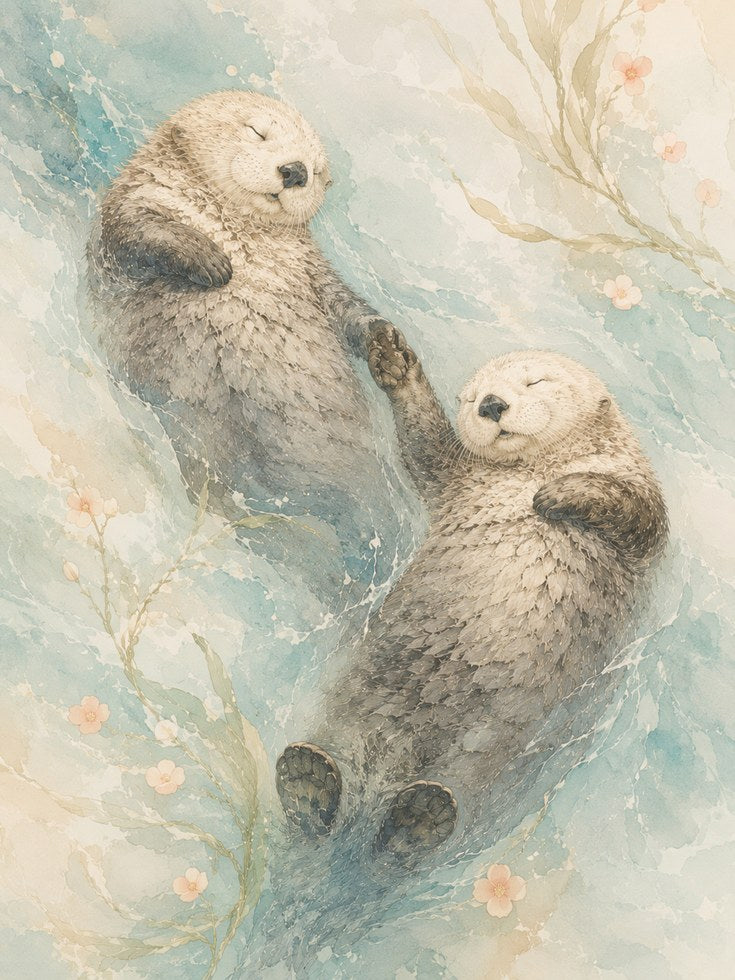 Watercolor Otter Print — Dreamy Whimsical Animal Art - artwork on paper