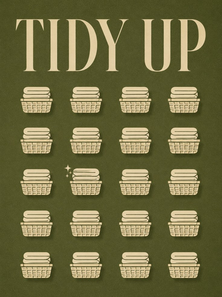 Laundry Room Tracker Print: Vintage Basket Design - artwork on paper