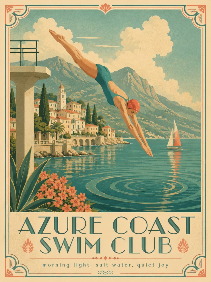 Vintage Swim Poster - artwork on paper
