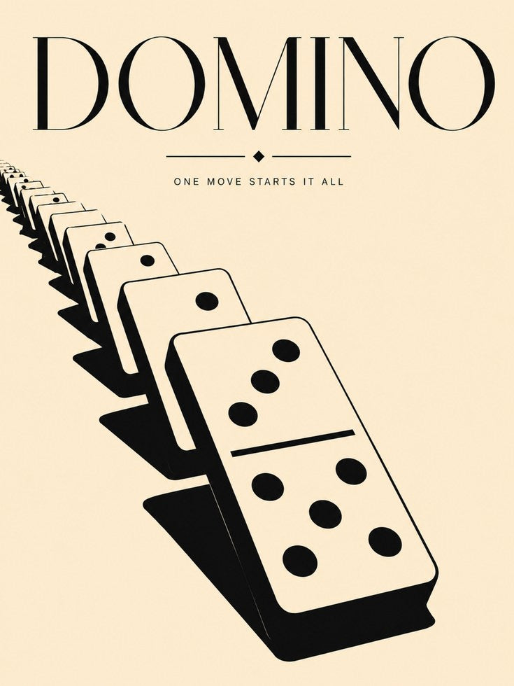 Domino Effect Poster: Vintage Minimalist Black and Cream Design - artwork on paper
