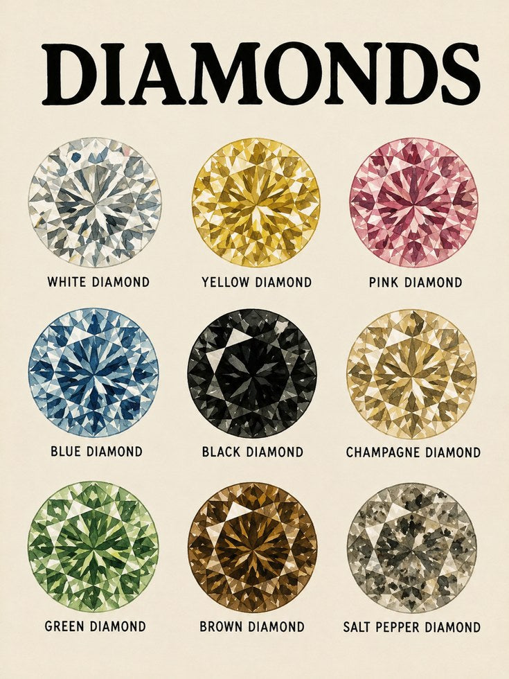 Diamond Color Chart Print — Educational Gemstone Guide - artwork on paper