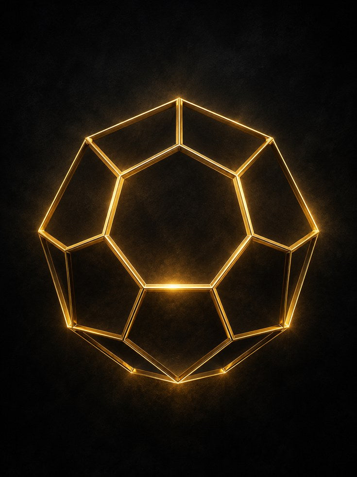 Golden Geometric Dodecahedron Wall Art: Neon Light Design - artwork on paper