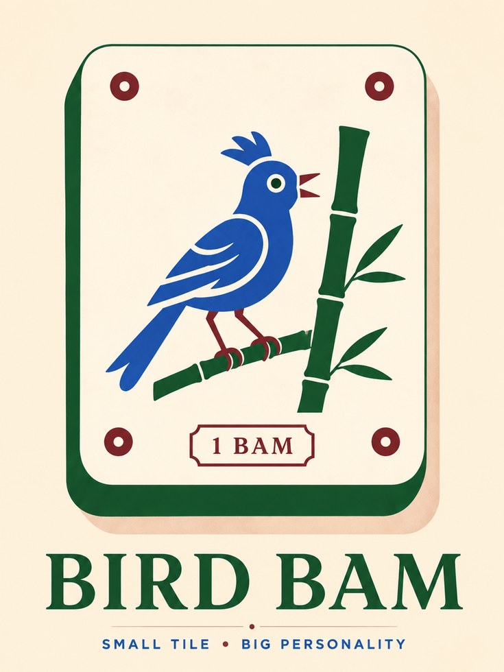Mahjong Tile Wall Art – Bird Bam Game Room Print - artwork on paper