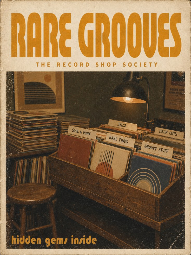 Rare Grooves Record Shop Print: Vintage Vinyl Collection Poster - artwork on paper