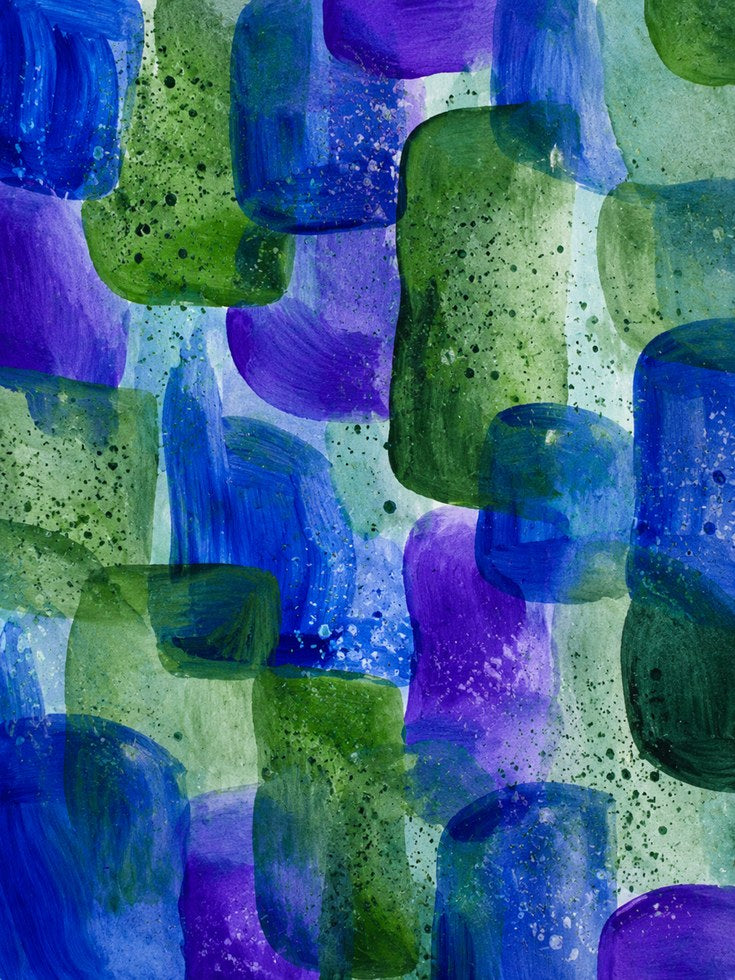 Abstract Organic Shapes Wall Art: Blue Purple Green Watercolor - artwork on paper
