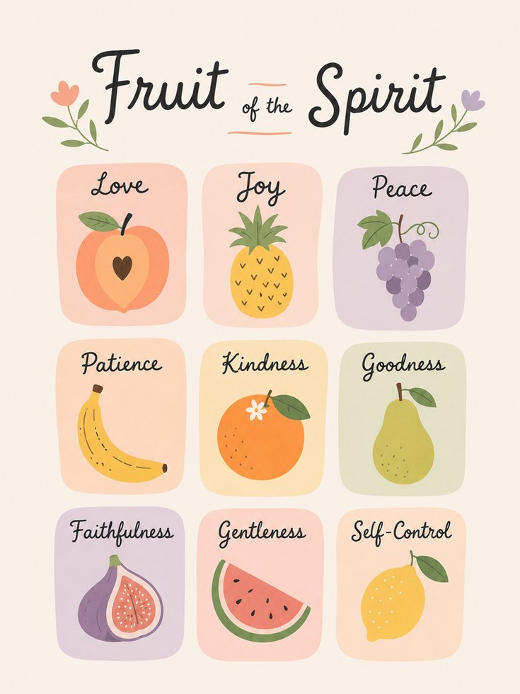 Fruit of the Spirit Wall Art – Pastel Fruits - artwork on paper