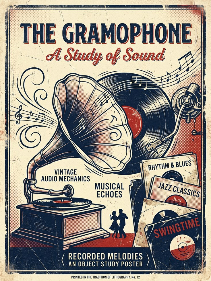 Vintage Gramophone Poster: Retro Music Art Print - artwork on paper